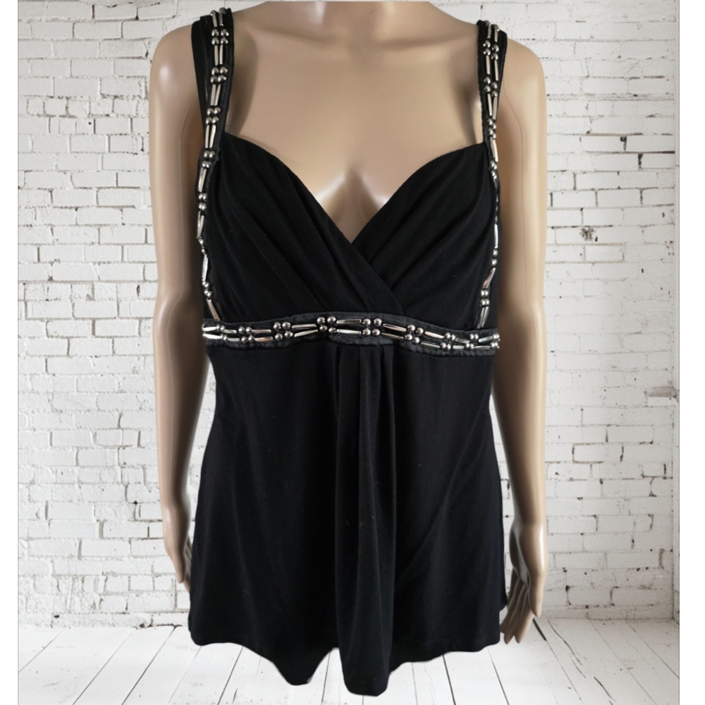 Le Chateau Black Sleeveless Sweatheart Neck Top, Silver Beaded Accents,Size XL - Picture 12 of 12